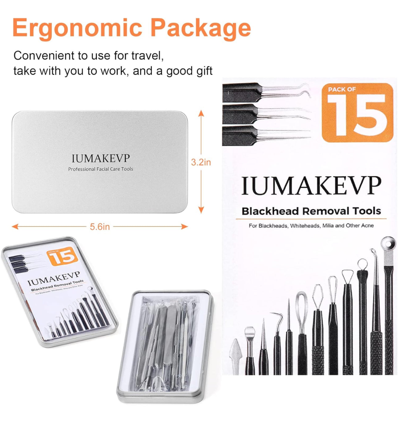 IUMAKEUP 15PC PROFESSIONAL STAINLESS STILL EXTRACTOR TOOLS