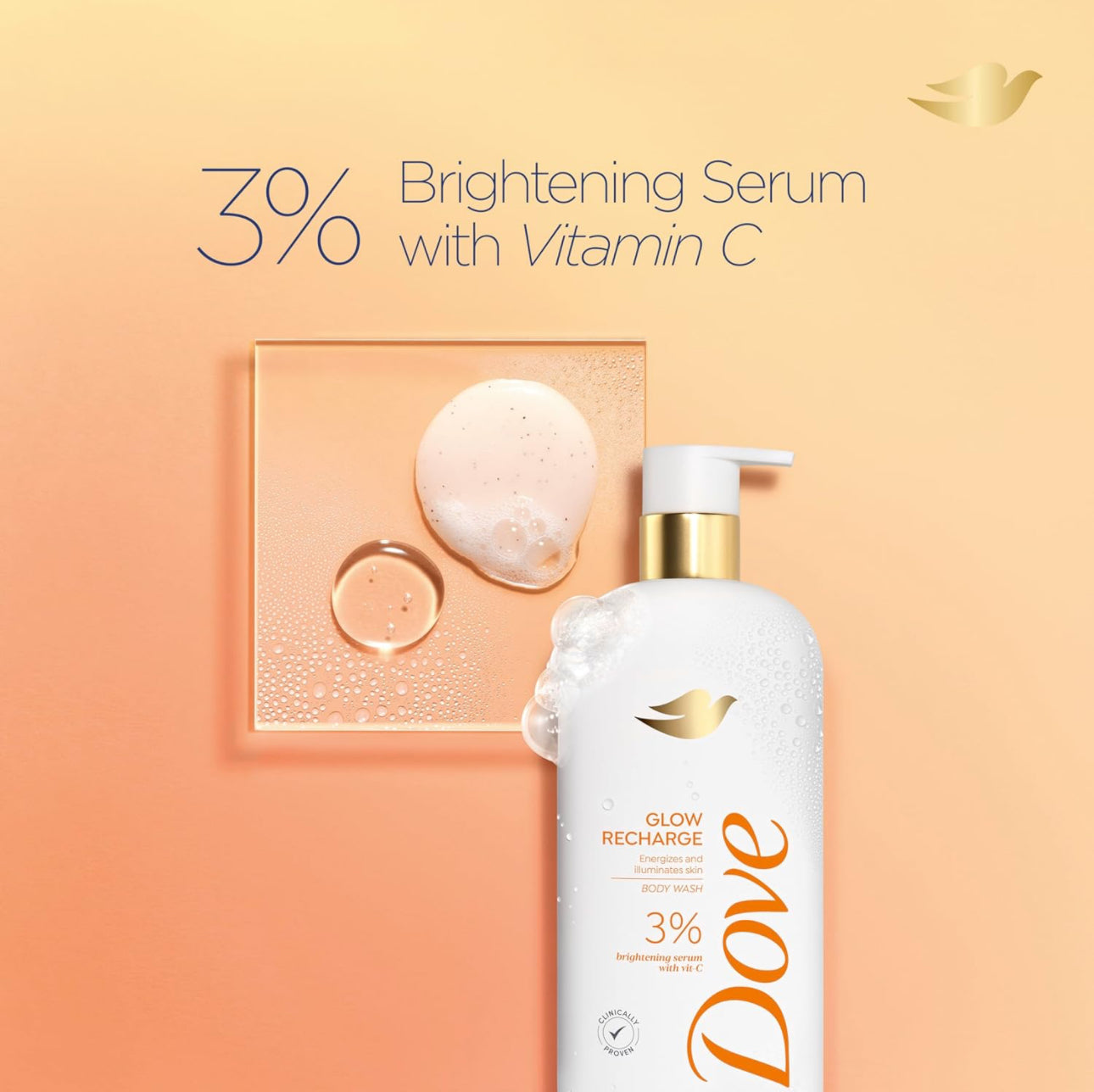 DOVE EXFOLIATE BODY WASH - GLOW RECHARGE WITH 3% VITAMIN C BRIGHTENING SERUM