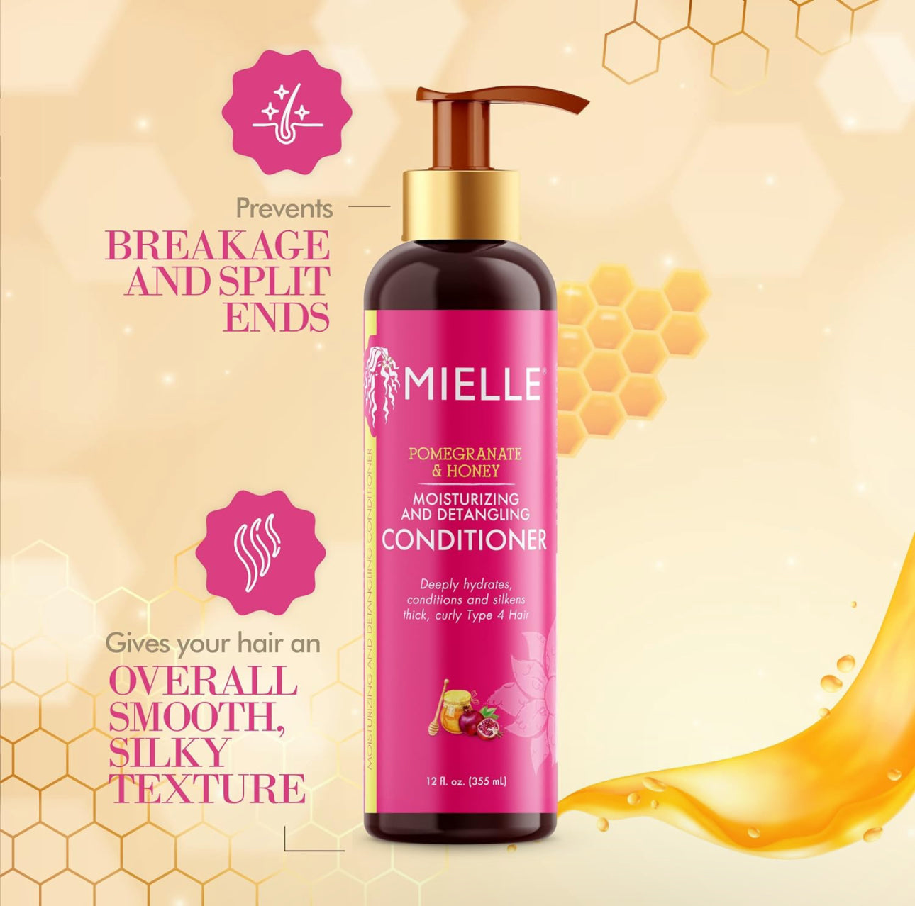 MIELLE ORGANICS POMEGRANATE AND HONEY DETANGLING CONDITIONER, HYDRATING & MOISTURIZER FOR DRY, DAMAGED HAIR