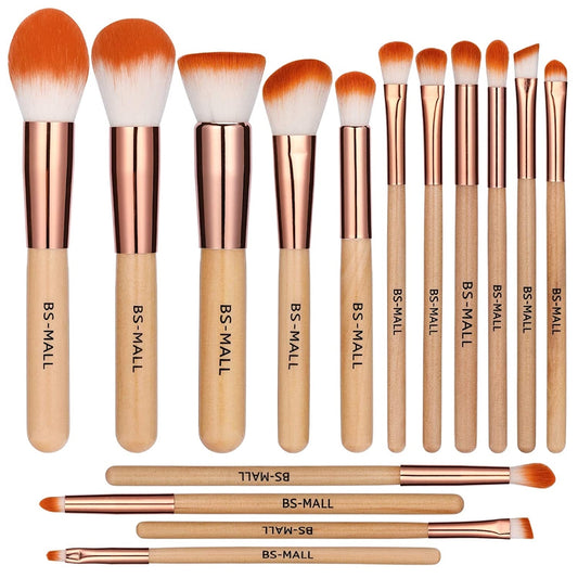 BS MALL MAKEUP BRUSH SET 15PCS WOODEN EYE SHADOW LIP FOUNDATION BRUSH SET
