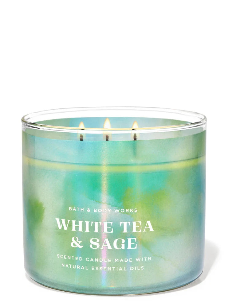 BATH AND BODY WORKS - WHITE TEA & SAGE SCENTED CANDLE