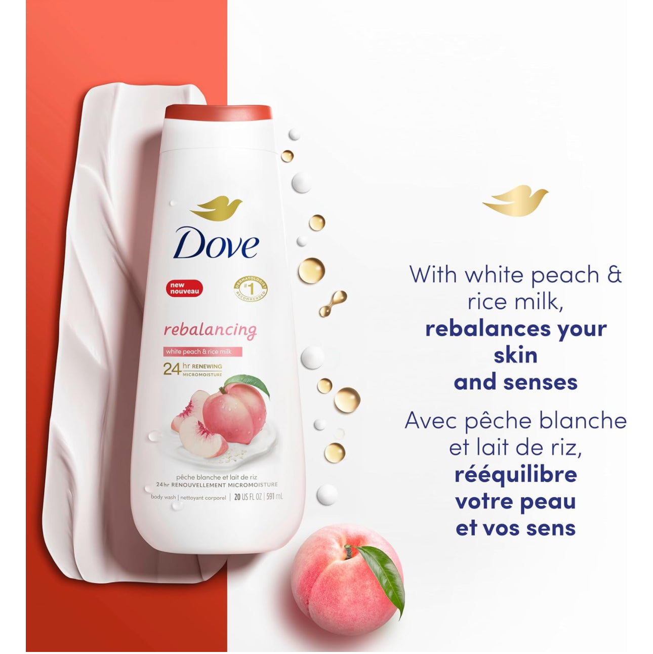 DOVE BODY WASH - REBALANCING WHITE PEACH & RICE MILK