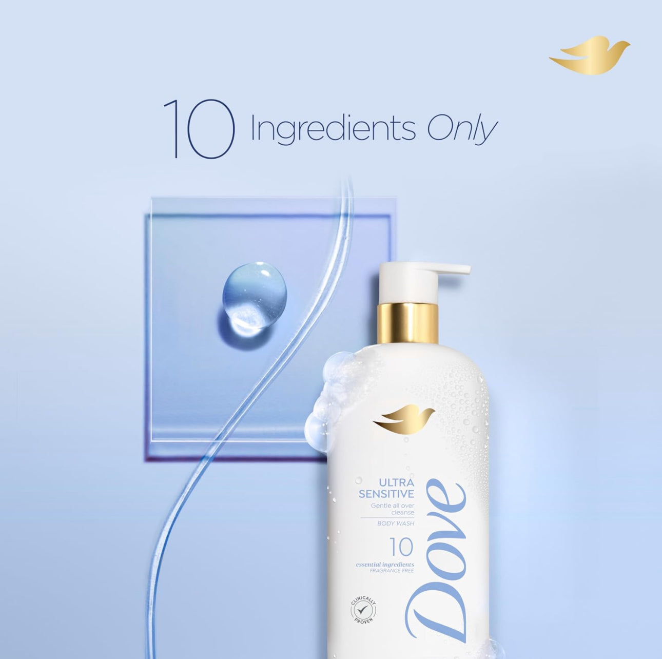 DOVE ULTRA SENSITIVE FRAGRANCE FREE BODY WASH - 10 ESSENTIAL INGREDIENTS