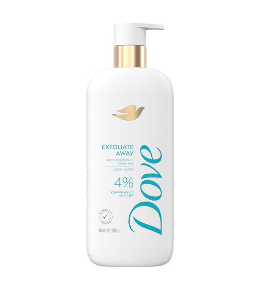 DOVE EXFOLIATE AWAY BODY WASH WITH 4% SHA REFINING SERUM