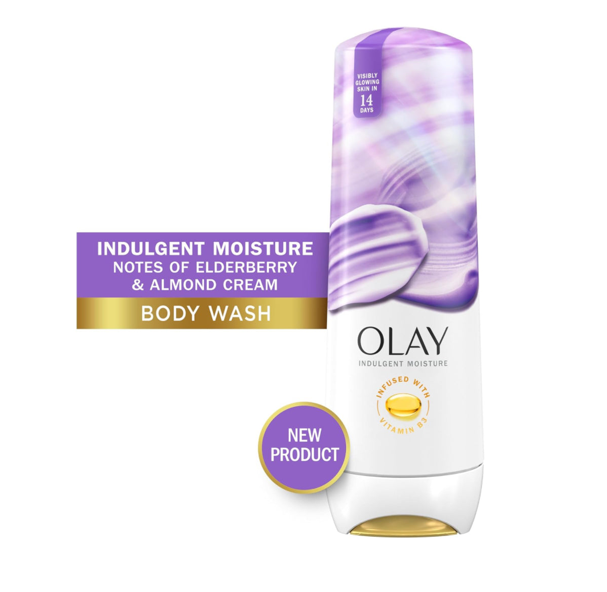 OLAY INDULGENT MOISTURE BODY WASH - VITAMIN B3, NOTES OF ELDERBERRY & ALMOND CREAM