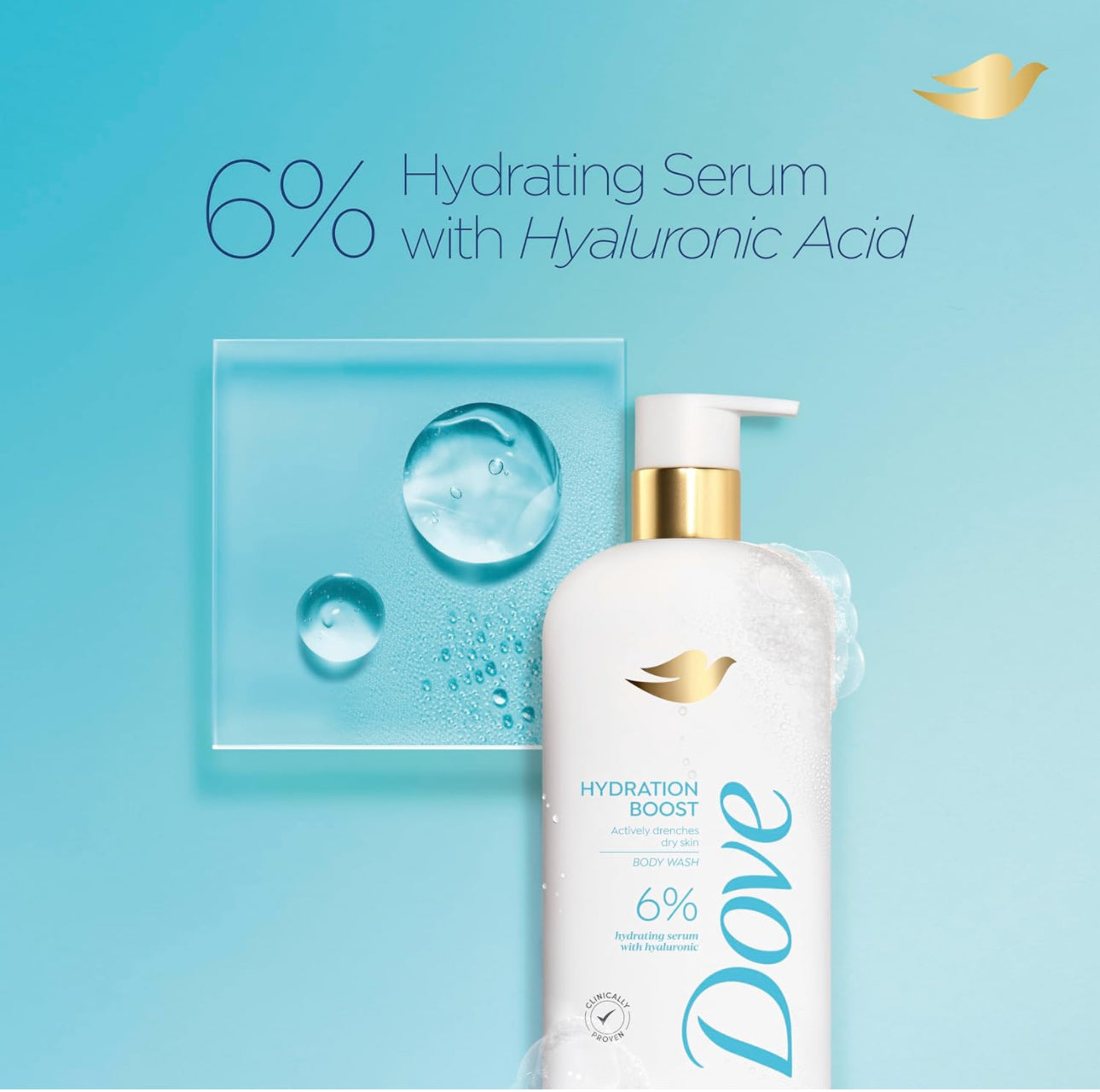 DOVE HYDRATION BOOST BODY WASH - 6% HYDRATING SERUM WITH HYALURONIC ACID