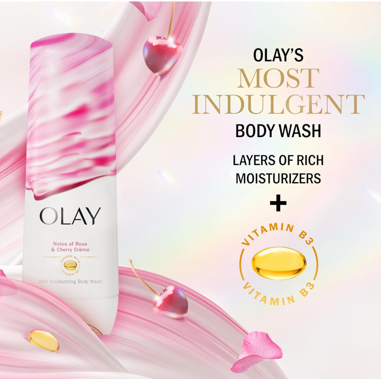 OLAY INDULGENT MOISTURE BODY WASH - NOTES OF ROSE & CHERRY CRÈME