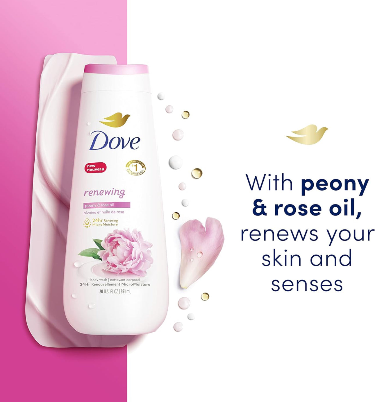 DOVE BODY WASH - RENEWING PEONY & ROSE OIL