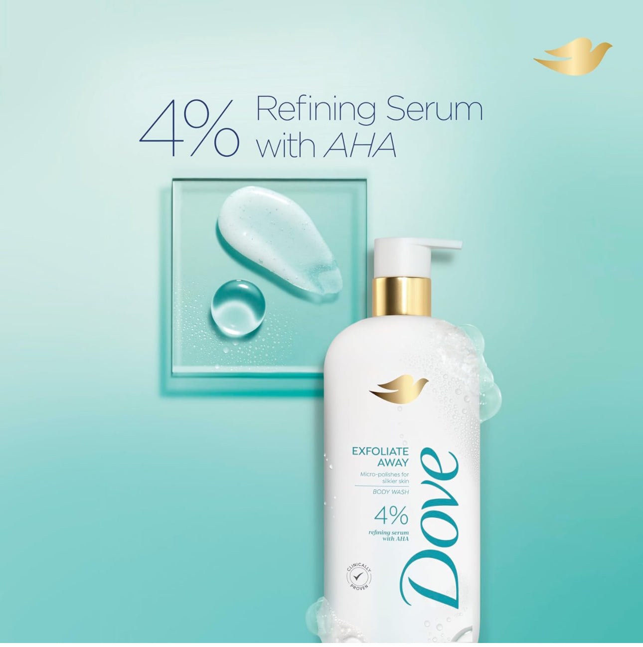 DOVE EXFOLIATE AWAY BODY WASH WITH 4% SHA REFINING SERUM