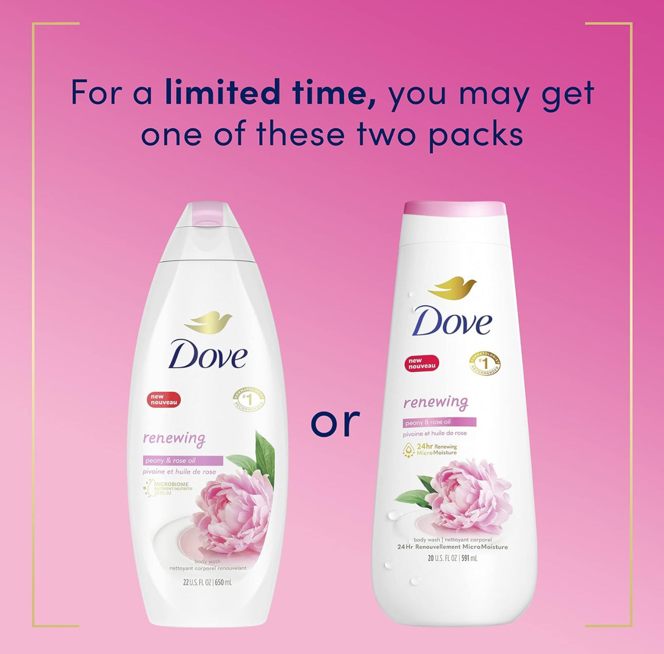 DOVE BODY WASH - RENEWING PEONY & ROSE OIL