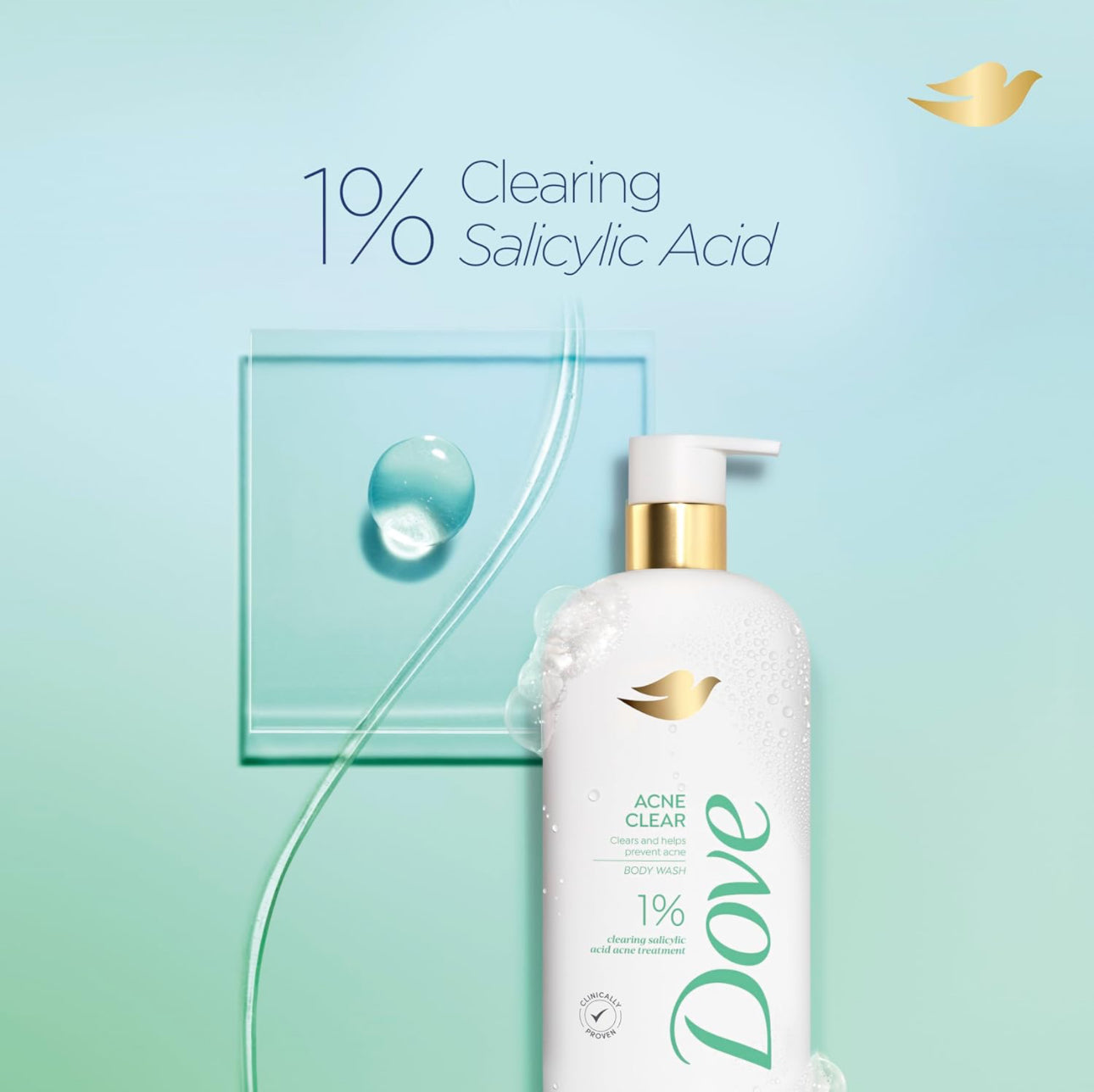 DOVE ACNE CLEAR BODY WASH - WITH 1% SALICYLIC ACID ACNE TREATMENT