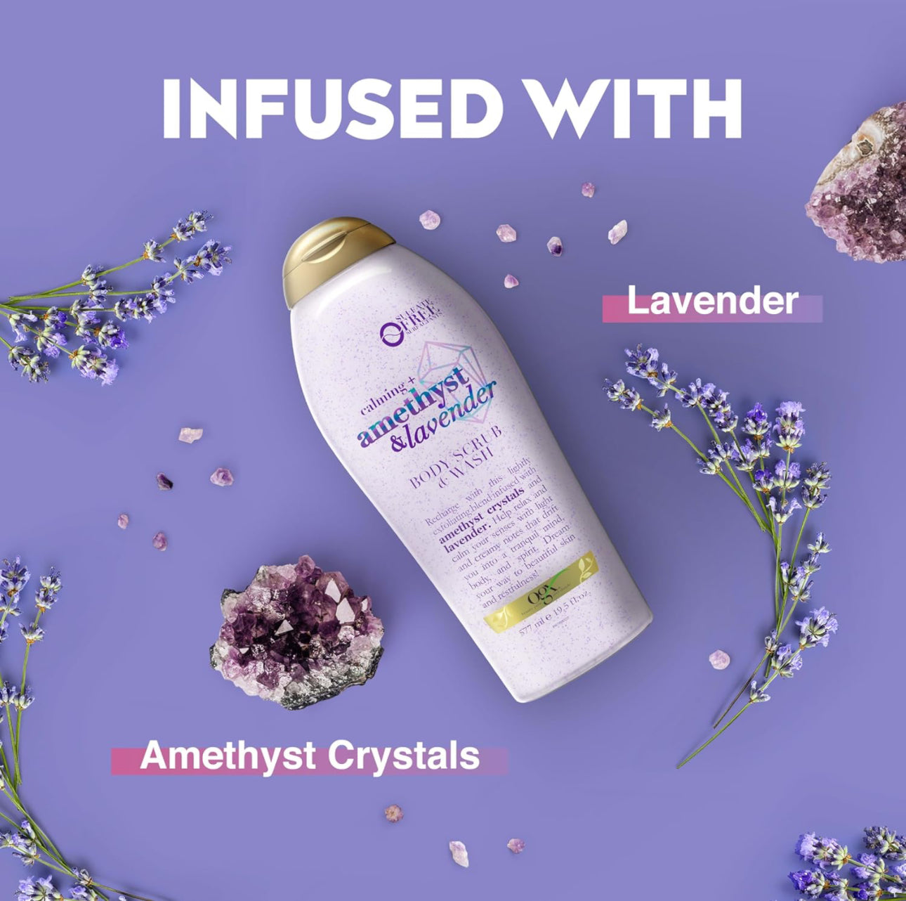 OGX CALMING + AMYTHEST & LAVERNDER BODY SCRUB & WASH