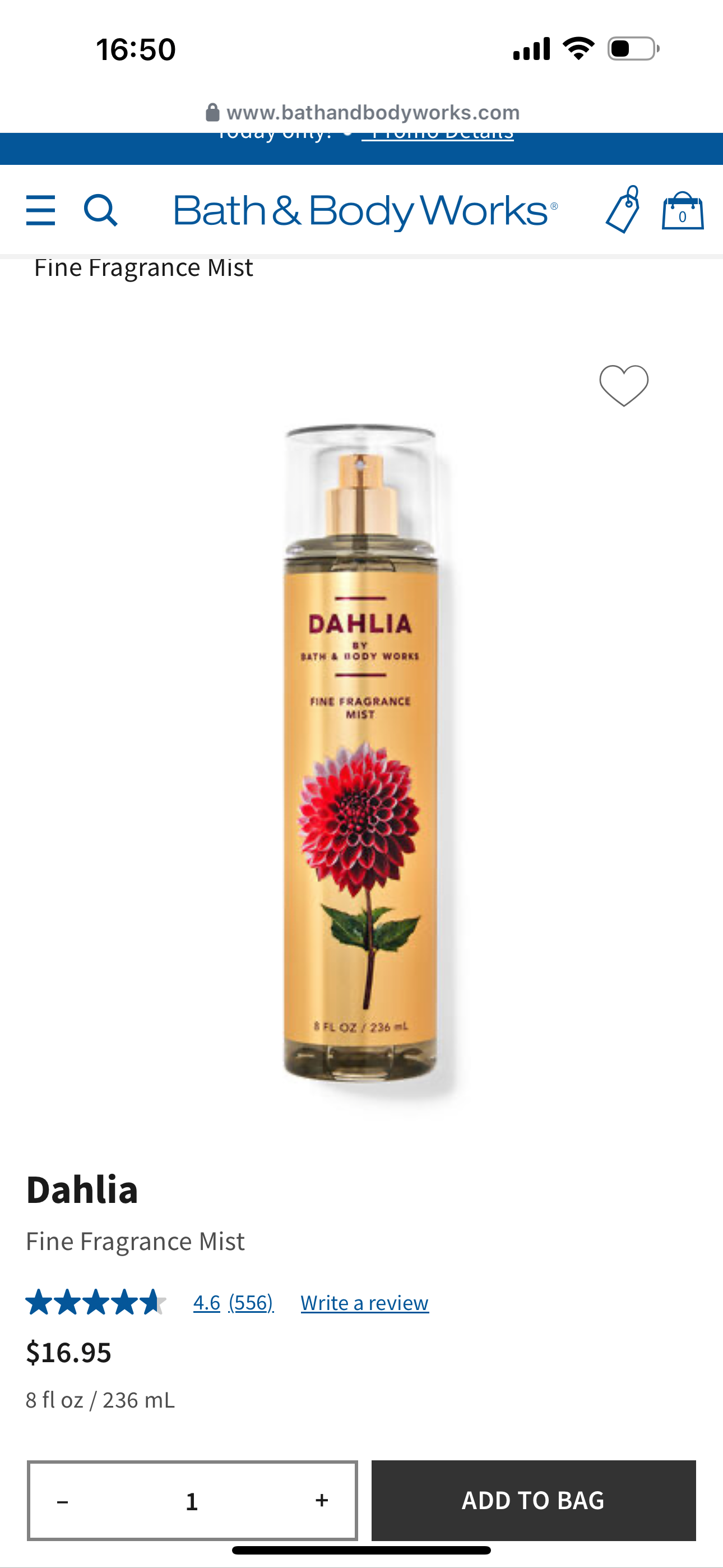 BATH & BODY WORKS FINE FRAGRANCE MIST - DAHLIA