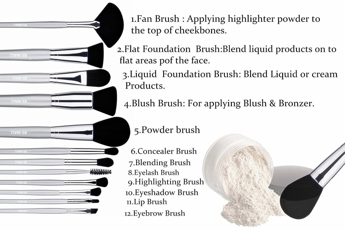 BS MALL 14 PCS BRUSH SET  - SYNTHETIC SILVER