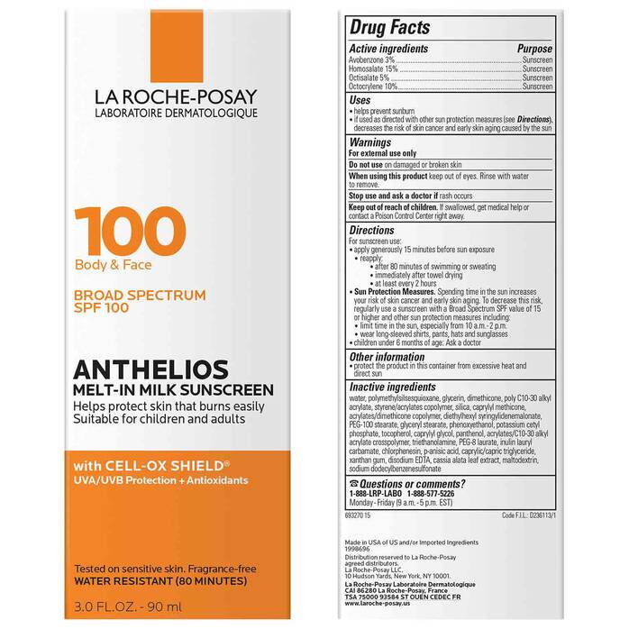 LA ROCHE-POSAY BODY & FACE BROAD ANTHELIOS MELT IN MILK SUN SCREEN SPF 100