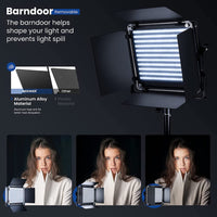 NEEWER Bi COLOR 660 LED VIDEO LIGHT, 3200-5600K CRI 96+ DIMMABLE LIGHT WITH U BRACKET AND BANRNDOOR, 75 INCHES LIGHT STAND