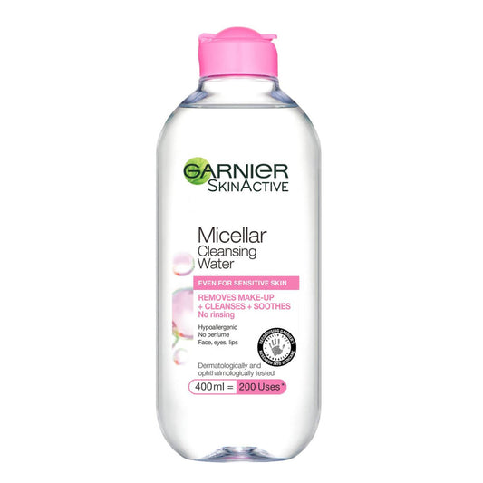 GARNIER MICELLAR CLEANSING WATER. REMOVES MAKE-UP+CLEANSES+SOOTHES